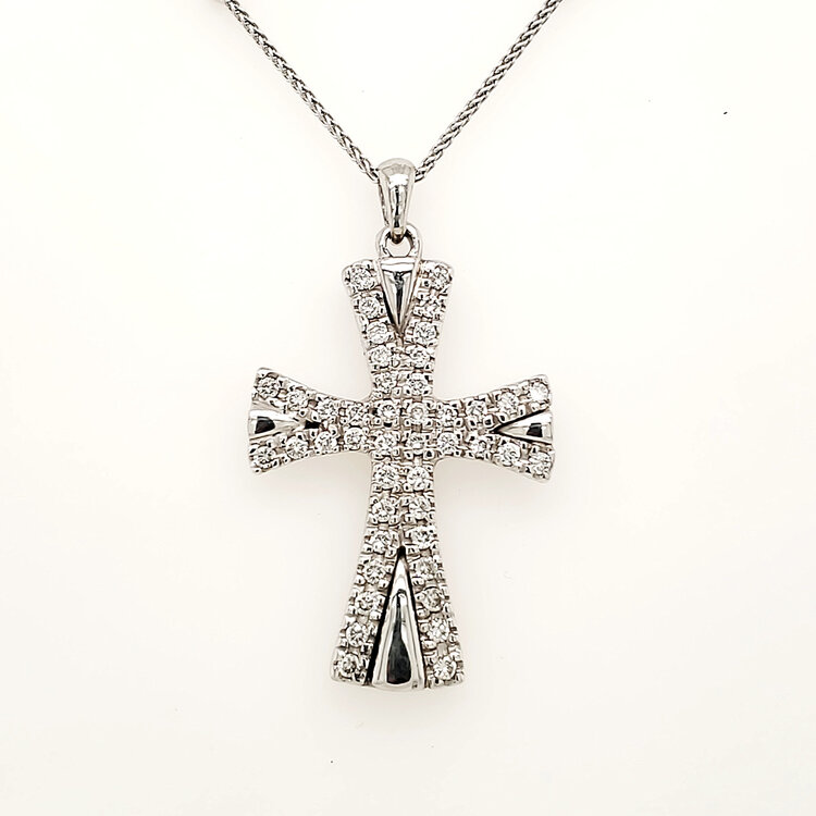 77041 14K WHITE GOLD 1CT DIAMOND WITH HIGH POLISH EDGES CROSS PENDANT NECKLACE