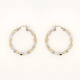 31511 14K TWO TONE 1.40" 4.15MM DIAMOND CUT TWISTED HOOPS