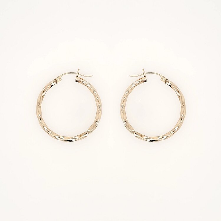 31512 14K YELLOW GOLD 1.20" 2.70MM  HIGH POLISH TWISTED HOOPS