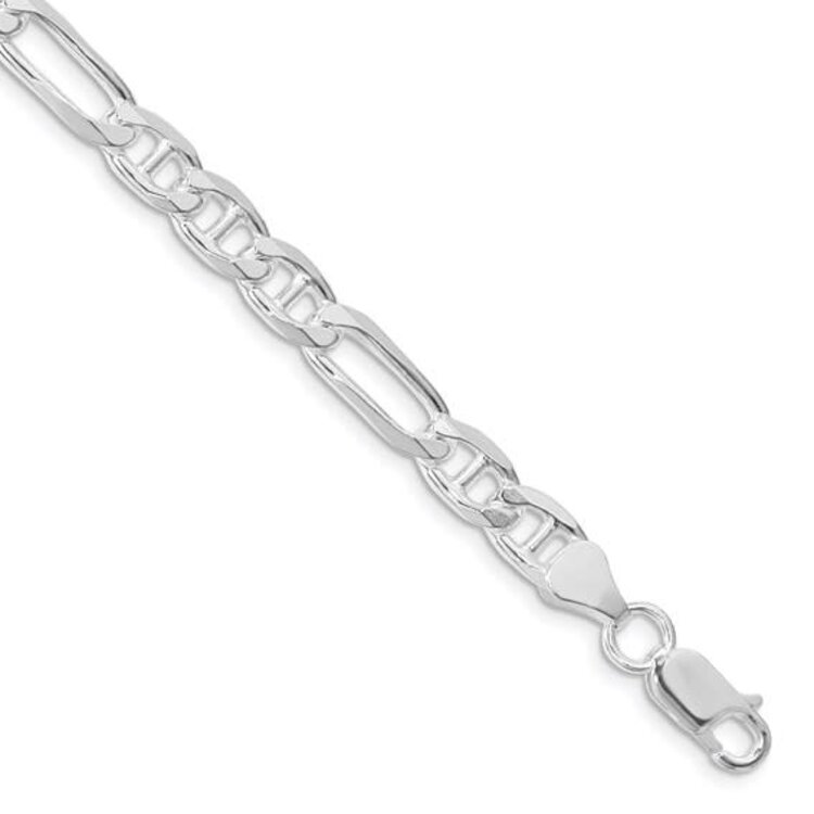 80531 STERLING SILVER 8" 6.5MM RHODIUM PLATED  FIGARO GUCCI LINK MEN'S BRACELET