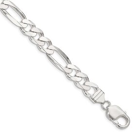80533 STERLING SILVER 8" 9MM FIGARO LINK MEN'S BRACELET