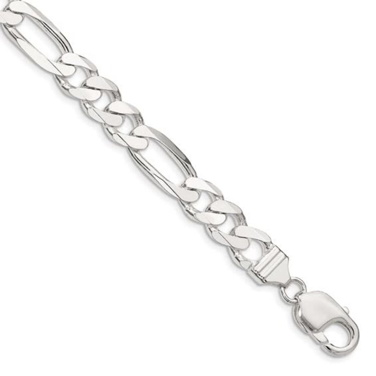 80533 STERLING SILVER 8" 9MM FIGARO LINK MEN'S BRACELET