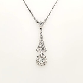 60151 18K WHITE GOLD .75CTW DIAMOND MILGRAIN BEAUTIFUL DROP NECKPIECE