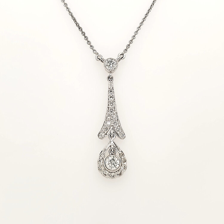 60151 18K WHITE GOLD .75CTW DIAMOND MILGRAIN BEAUTIFUL DROP NECKPIECE