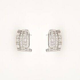 31517 18K WHITE GOLD 2CTW DIAMOND BAGUETTE AND ROUND OMEGA BACK EARRINGS