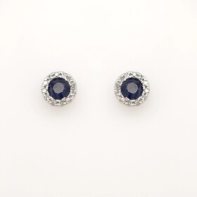 31516 14K WHITE GOLD DIAMOND HALO SAPPHIRE STUDS