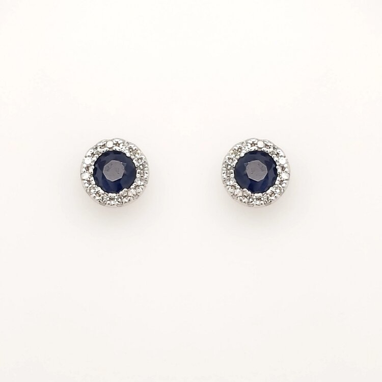 31516 14K WHITE GOLD DIAMOND HALO SAPPHIRE STUDS