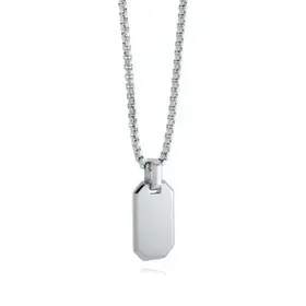 SP367 ITALGEM STAINLESS STEEL SMALL BRUSHED DOG TAG POLISHED EDGES WITH 20" ROUND BOX CHAIN NECKLACE
