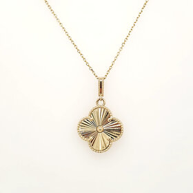 70759 14K YELLOW GOLD STARBURST CLOVER PENDANT WITH ADJUSTBALE CHAIN NECKLACE