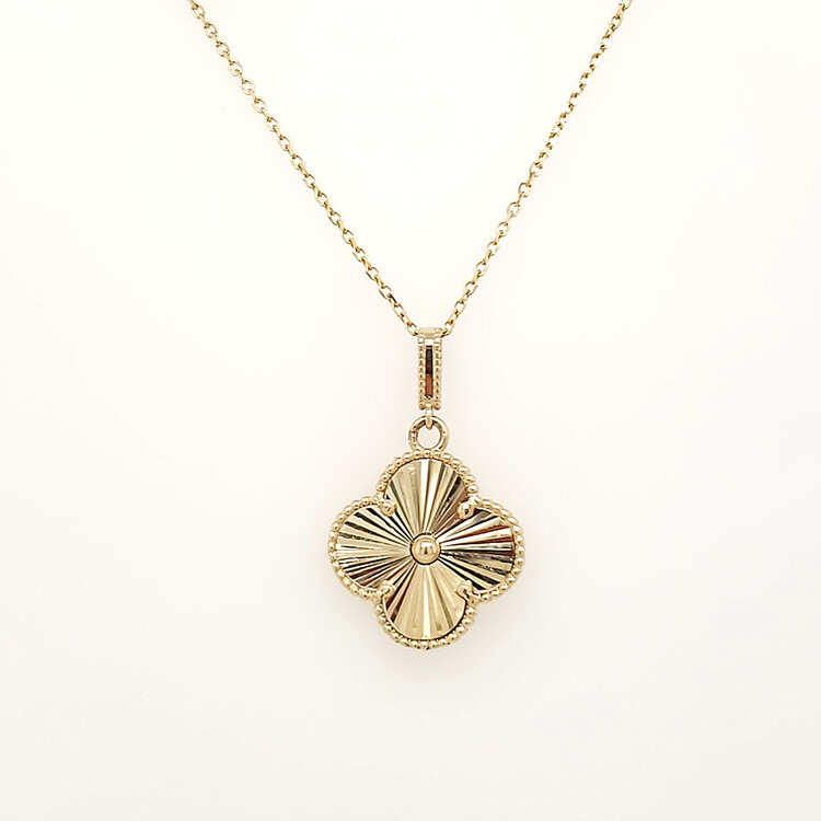 70759 14K YELLOW GOLD STARBURST CLOVER PENDANT WITH ADJUSTBALE CHAIN NECKLACE
