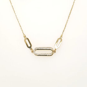 60152 14K YELLOW GOLD PAPER CLIP GLITTER CABLE CHAIN ADJUSTABLE NCKPIECE