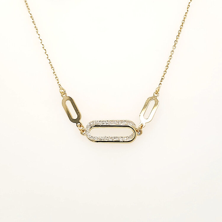 60152 14K YELLOW GOLD PAPER CLIP GLITTER CABLE CHAIN ADJUSTABLE NCKPIECE