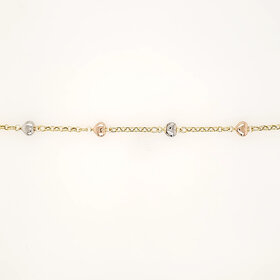 20502 14K TRI COLOR 6" PUFFY HEART ROLO LINK BABY BRACELET