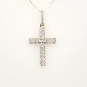 75101 14K YELLOW GOLD .60CTW DIAMOND RAISED ILLUSION SET CENTER CROSS NECKLACE