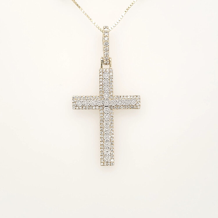 75101 14K YELLOW GOLD .60CTW DIAMOND RAISED ILLUSION SET CENTER CROSS NECKLACE