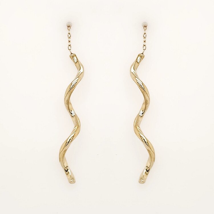 31522 14K YELLOW GOLD SWIRL HANGING EARRINGS