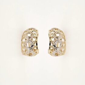 31538 14K TWO TONE DIAMOND CUT FLOWER CUT OUT OMEGA BACKS EARRINGS