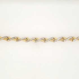 20512 14K TWO TONE 7" WHITE  DIAMOND CUT YELLOW STRIPED X STYLE LADIES BRACELET