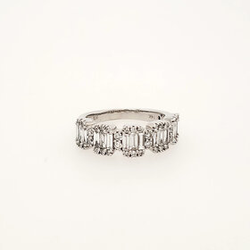 40471 14K WHITE GOLD .65CTW DIAMOND EMERALD SHAPED BAGUETTE HALF HALO LADIES RING