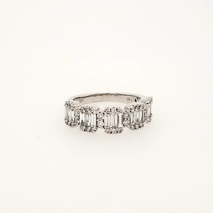 40471 14K WHITE GOLD .65CTW DIAMOND EMERALD SHAPED BAGUETTE HALF HALO LADIES RING