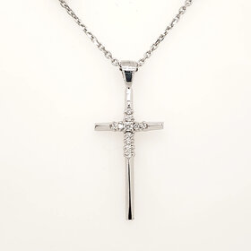 75108 14K WHITE GOLD .12CTW DIAMOND CROSS PENDANT WITH 16" CABLE CHAIN NECKLACE
