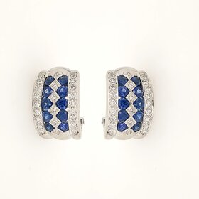 31560 14K WHITE GOLD .50CTW DIAMOND SAPPHIRE OMEGA BACKS EARRINGS