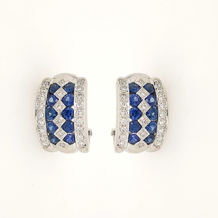 31560 14K WHITE GOLD .50CTW DIAMOND SAPPHIRE OMEGA BACKS EARRINGS