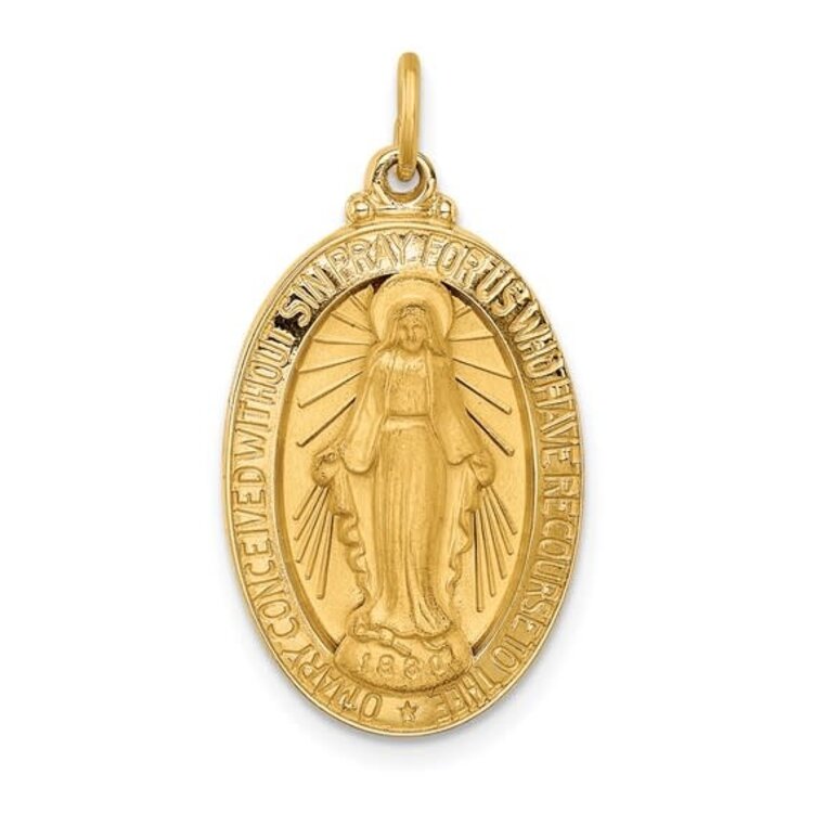77109 14K YELLOW GOLD 26MM  OVAL MIRACULOUS MEDAL