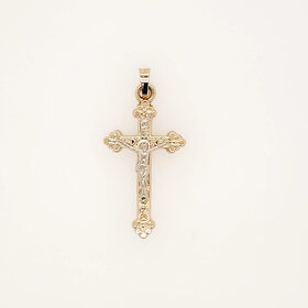 77350 14K TWO TONE INRI TRADITIONAL CRUCIFIX