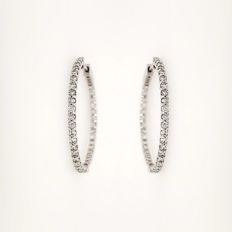 31556 14K WHITE GOLD 1.35CTW DIAMOND SHARED PRONG INSIDE OUT HOOPS