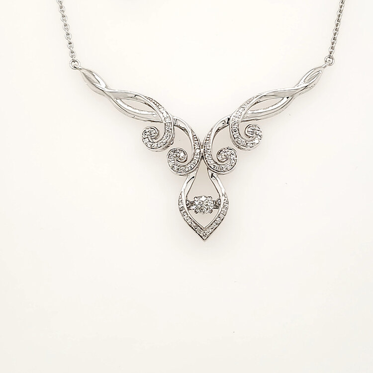 60156 10K WHITE GOLD DANCING DIAMOND WAVY V SHAPE STYLE NECKPIECE