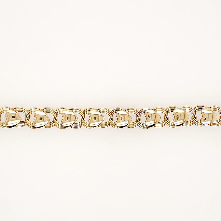 20517 14K YELLOW GOLD CHARM  HEARTS BRACELET