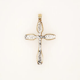 77351 14K TWO TONE 1.5" DIAMOND CUT/ CUT OUT CROSS