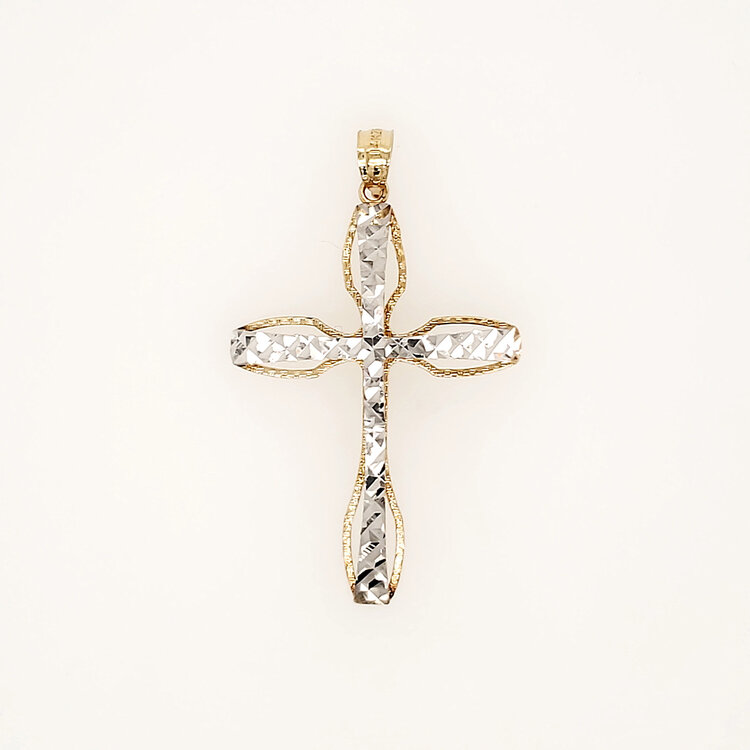 77351 14K TWO TONE 1.5" DIAMOND CUT/ CUT OUT CROSS