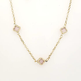 60157 14K YELLOW GOLD PINK CERAMIC MULTI CLOVER NECKPIECE