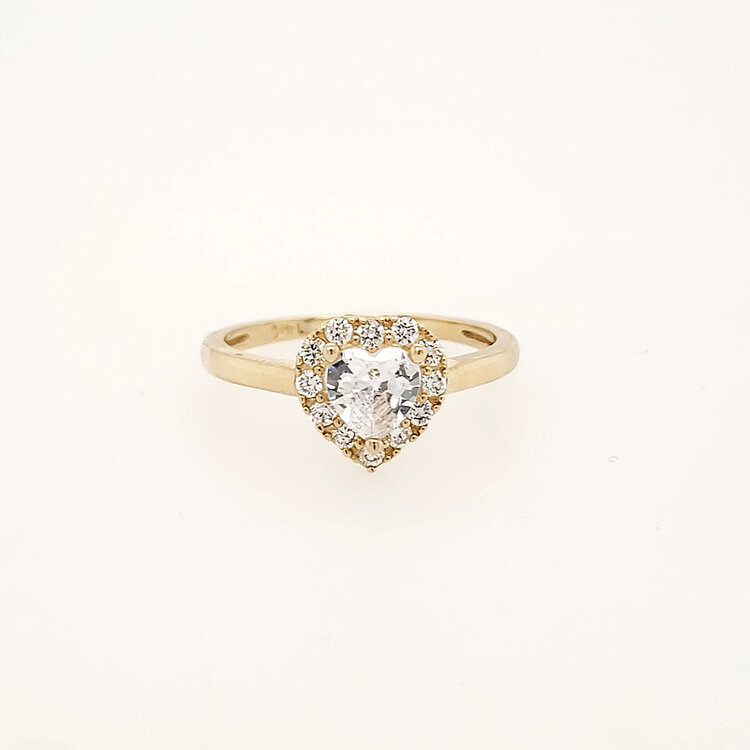 40478 14K YELLOW GOLD HEART SHAPE CUBIC ZIRCONIA HALO LADIES RING