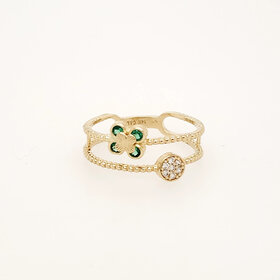 40479 14K YELLOW GOLD CUBIC ZIRCONIA DISC GREEN FLOWER BEADED SPLITED BADN STACKABLE LADIES RING