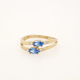 40481 14K YELLOW GOLD TWO OVAL SHAPE BLUE STONE SPLITED BAND LADIES RING