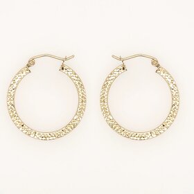 31571 14K YELLOW GOLD 1" 1.30MM DIAMOND CUT FLAT HOOPS