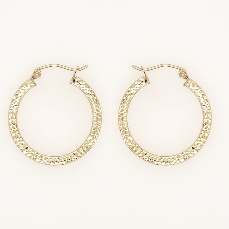 31571 14K YELLOW GOLD 1" 1.30MM DIAMOND CUT FLAT HOOPS