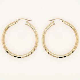 32506 14K YELLOW GOLD  1.40" 3MM  HAMMERED DESIGN HOOPS