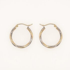 31572 14K TWO TONE 0.85" 2.25MM TWISTED LINED HOOPS