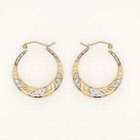 31574 14K TWO TONE 1" 2.50MM DIAMOND  CUT SCALLOPED HOOPS