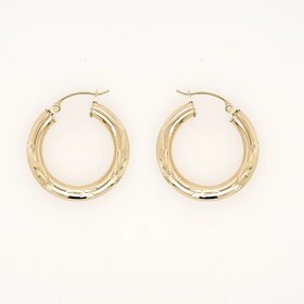 30475 14K YELLOW GOLD .80" 3MM SATIN FINISH AND  DIAMOND CUT  HOOPS