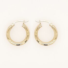 30515 14K YELLOW GOLD 1" 3.80MM SATING AND DIMAOND CUT FINIHS TUBE HOOPS