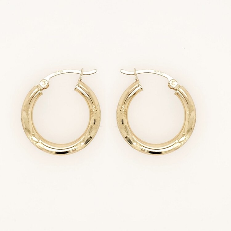 30515 14K YELLOW GOLD 1" 3.80MM SATING AND DIMAOND CUT FINIHS TUBE HOOPS