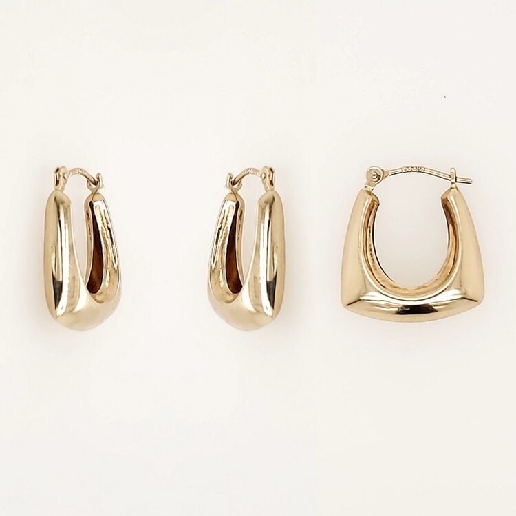 31575 14K YELLOW GOLD HIGH POLISH TRAPEZOID SHAPE HOOPS