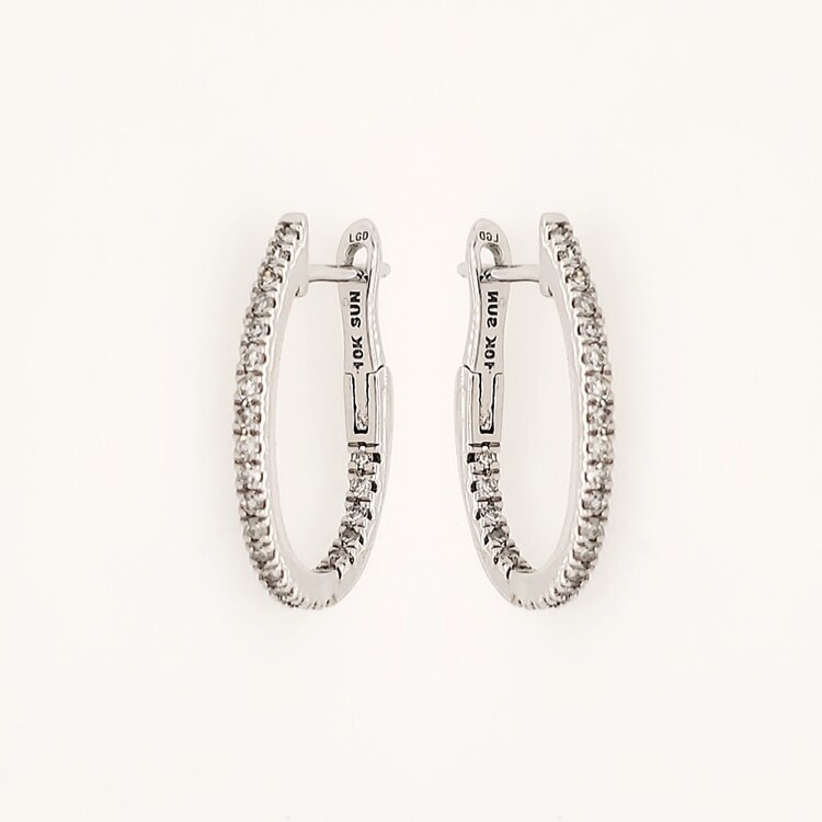 31589 10K WHITE GOLD .33CTW LAB GROWN DIAMOND INSIDE OUT OVAL SMALL HOOPS