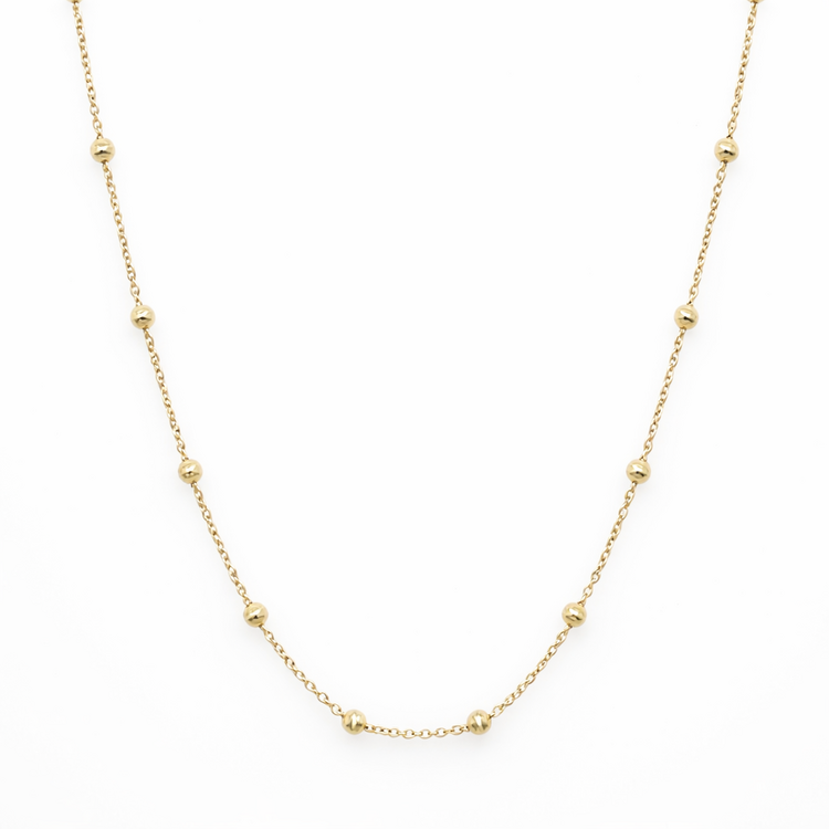 50311 14K TWO TONE 18" BEADED DIAMOND CUT CHAIN NECKLACE