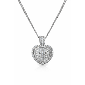 70770 18K WHITE GOLD 3CTW DIAMOND BAGUETTE AND ROUND FANCY HEART WITH 14K WHITE GOLD TRIPLE STRING CHAIN NECKLACE